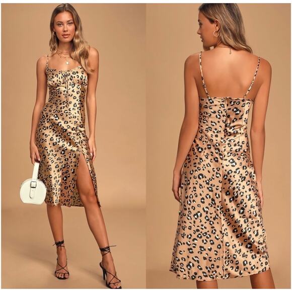 Lulus Known To Be Wild Leopard Satin Slip Dress - Picture 1 of 13